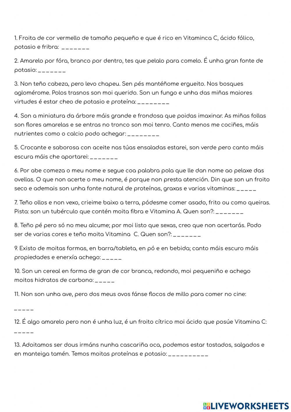 Sopa de letras dos alimentos