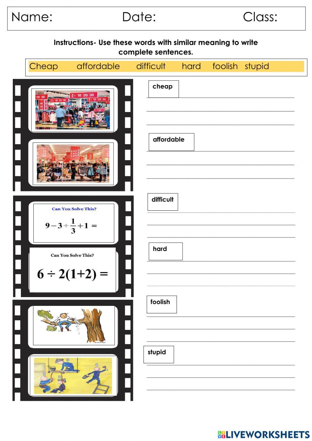 Making Sentences with words with similar meanings