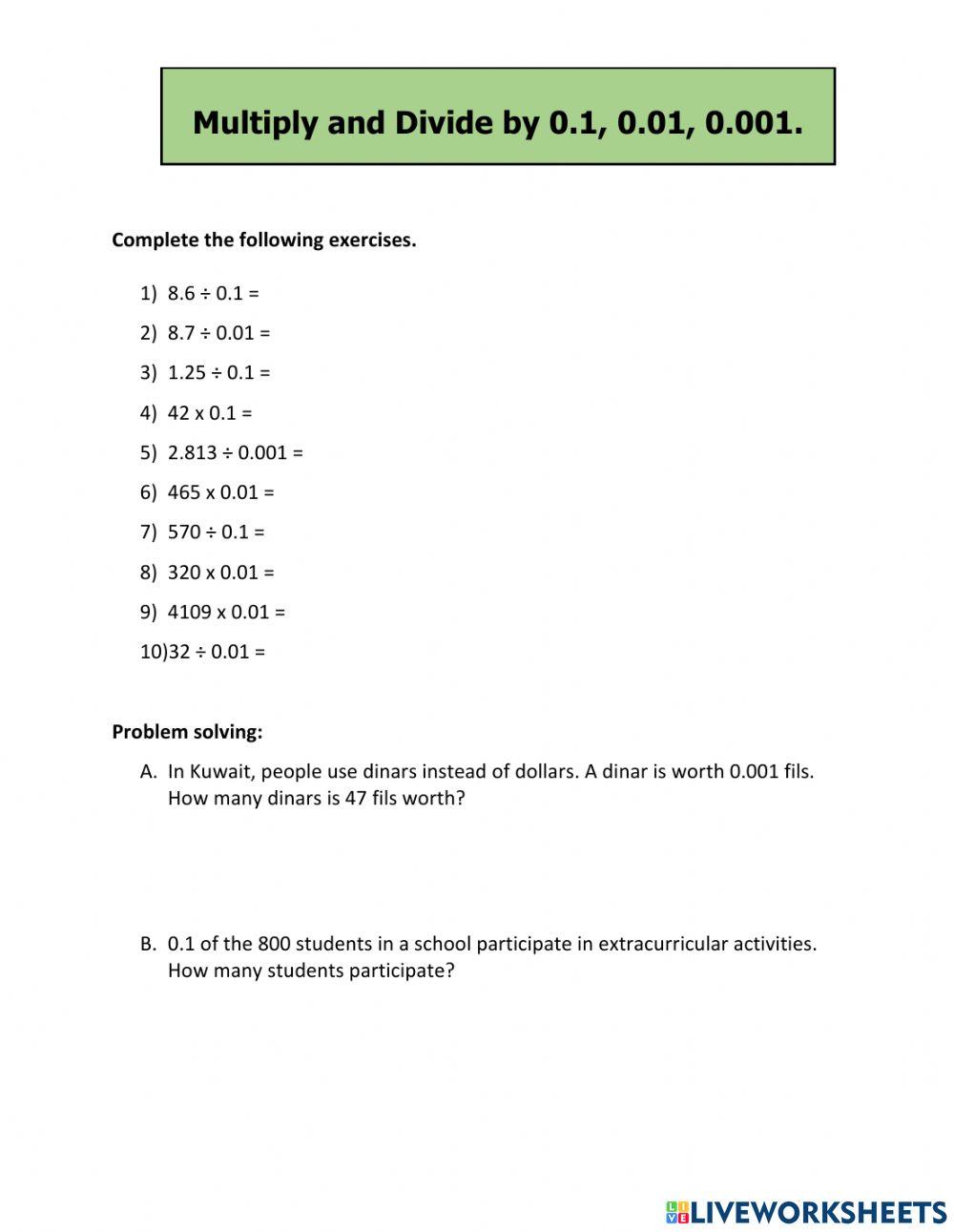 Multiplying and dividing decimals