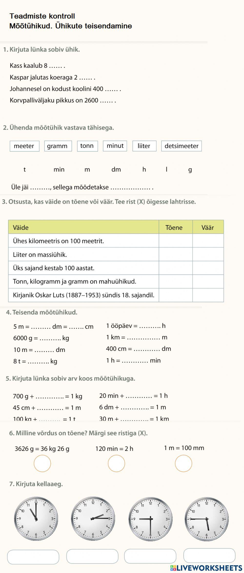 Mõõtühikud. Ühikute teisendamine