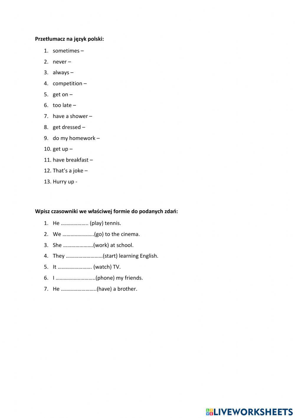 Klasa IV- Quiz unit 7