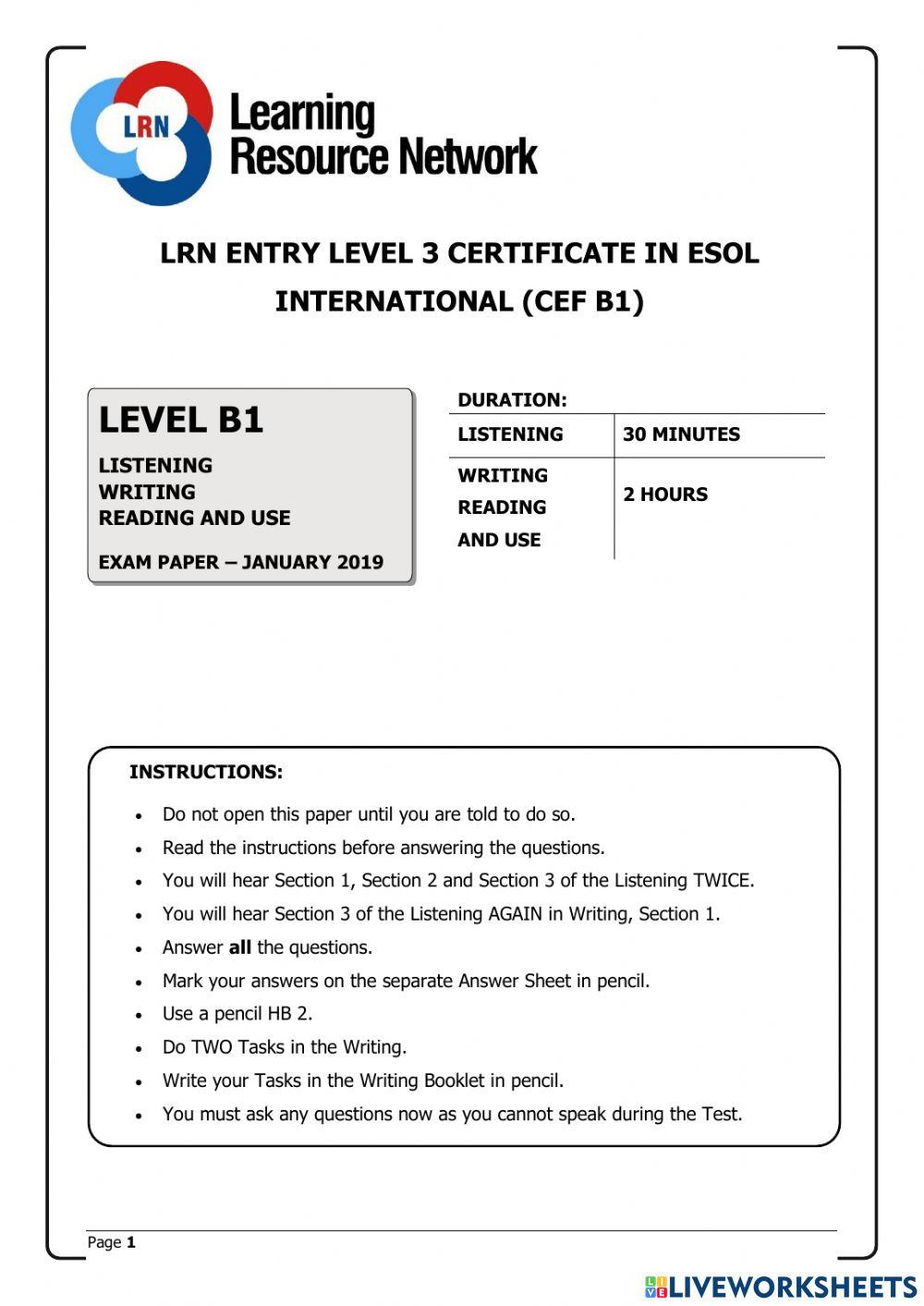 LRN B1 JANUARY  2019 LISTENING