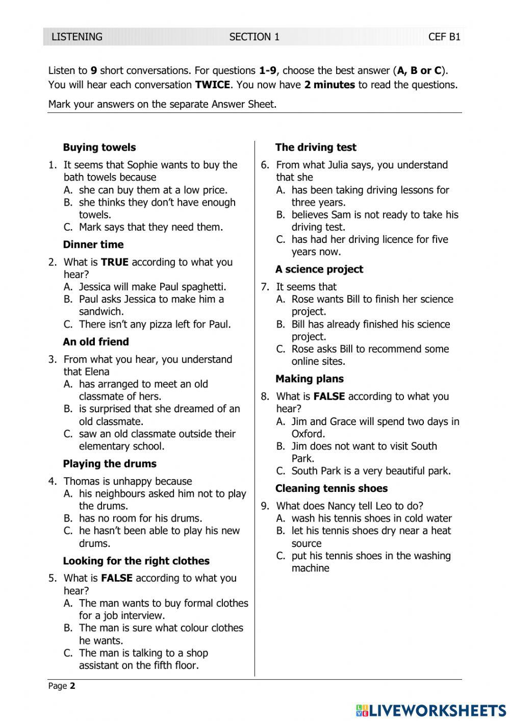 LRN B1 JANUARY  2019 LISTENING