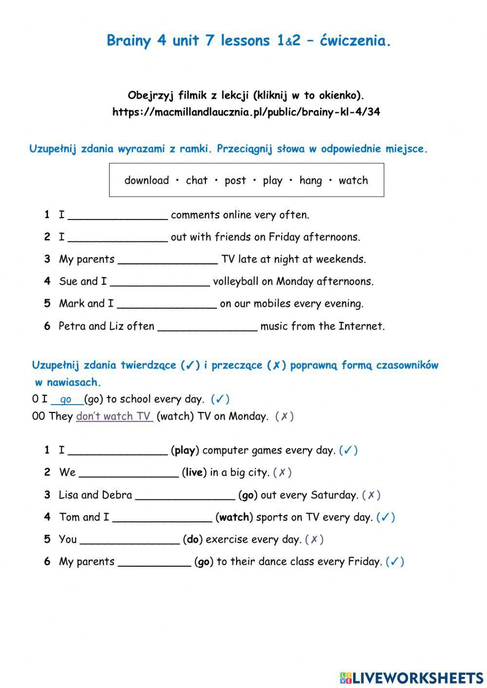 Brainy 4 unit 7 - lessons 1&2