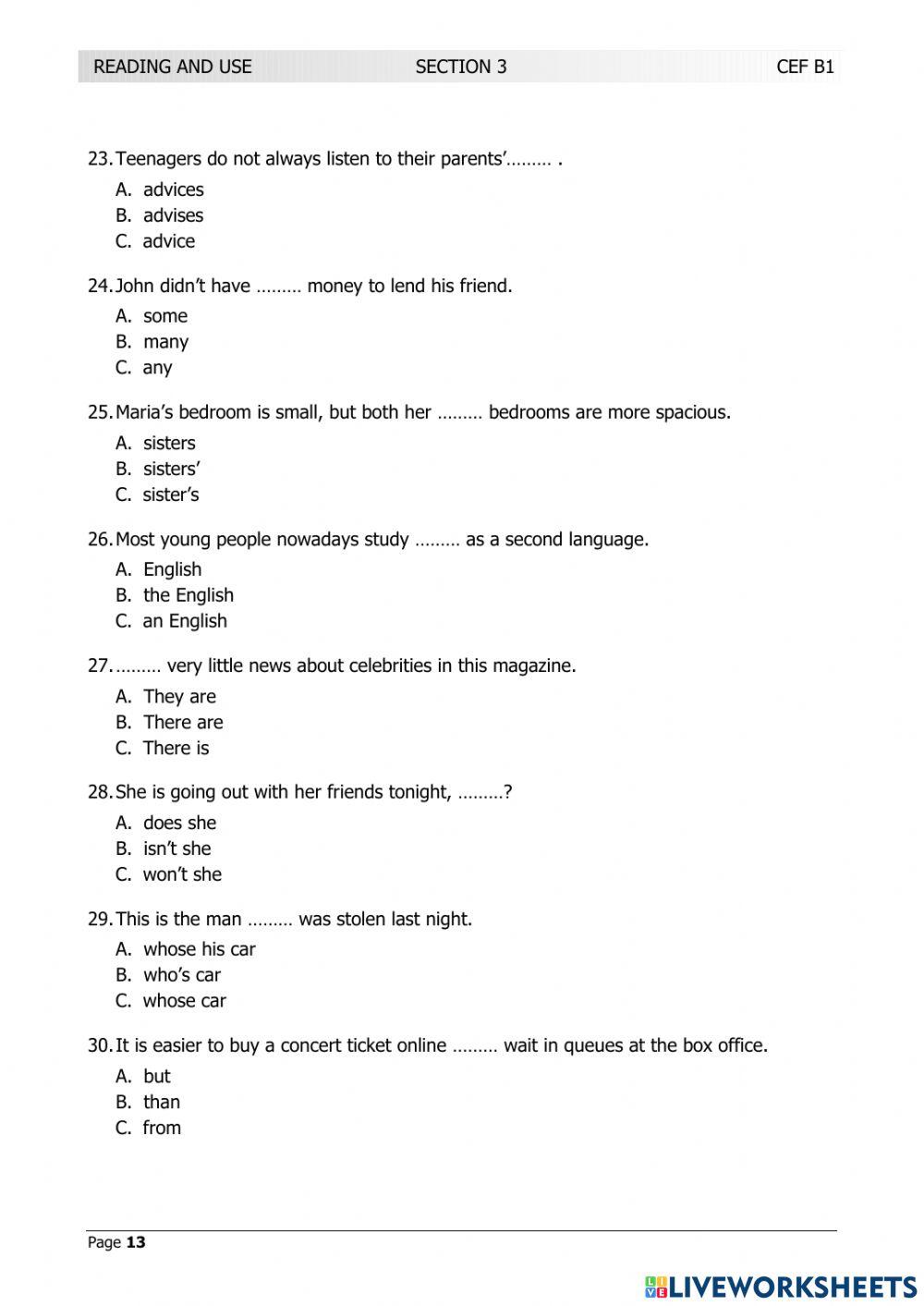 LRN B1 JUNE 2019 TEST