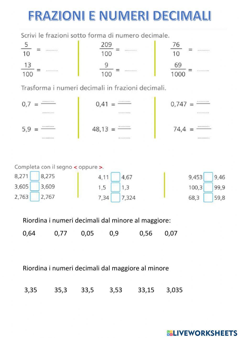 Frazioni e numeri decimali