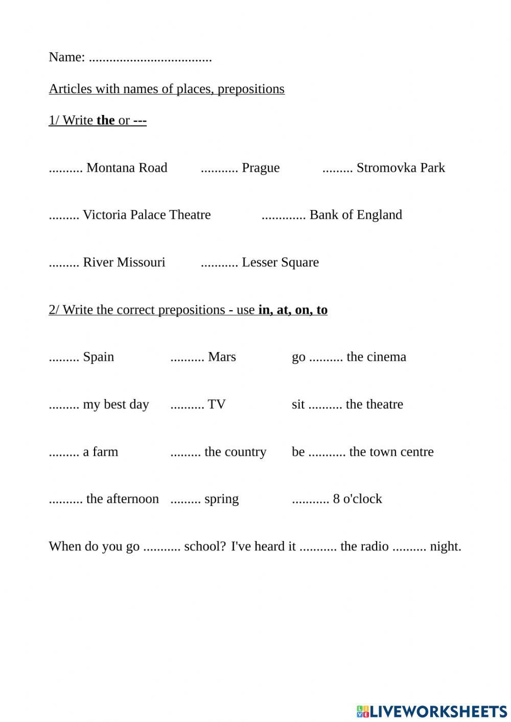 Articles with names of places, prepositions-2