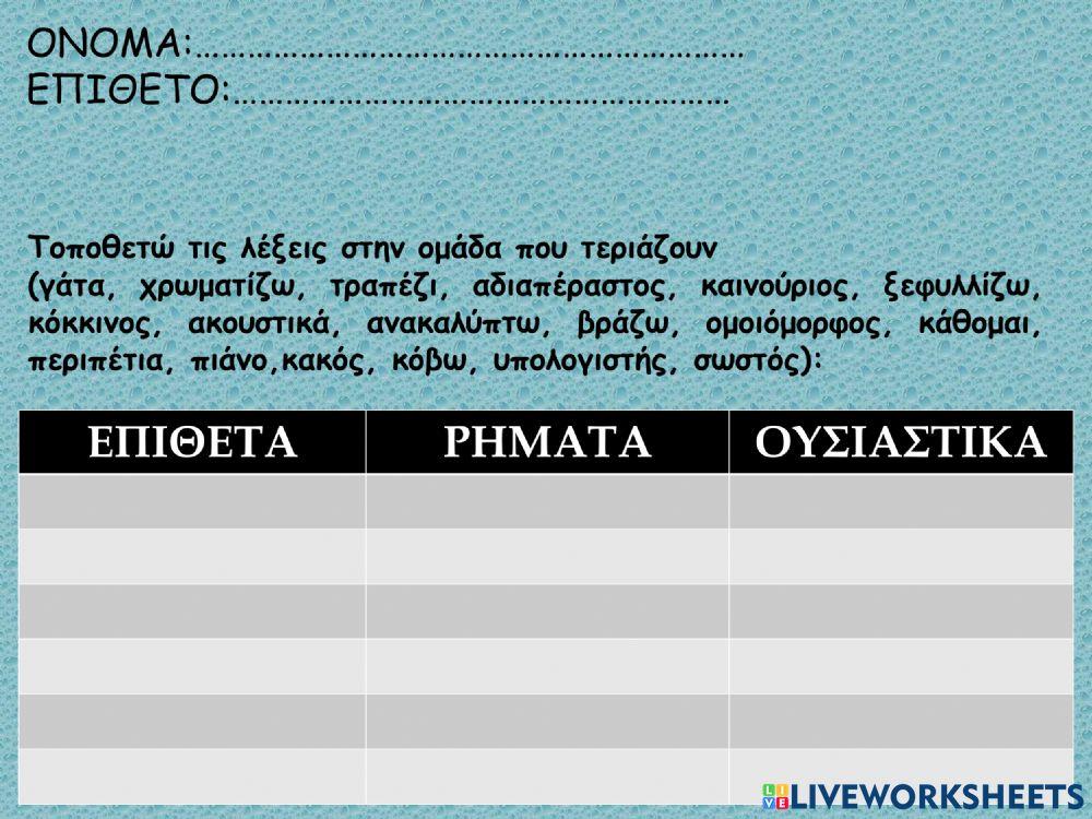 Ρηματα-ουσιαστικα-επιθετα Ρηματα-ουσιαστικα-επιθετα