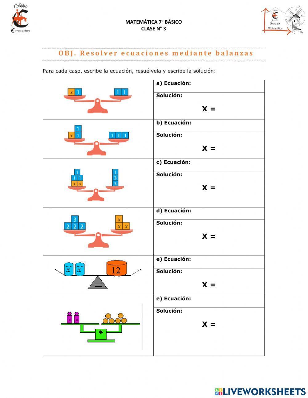 Solución de ecuaciones mediante balanzas