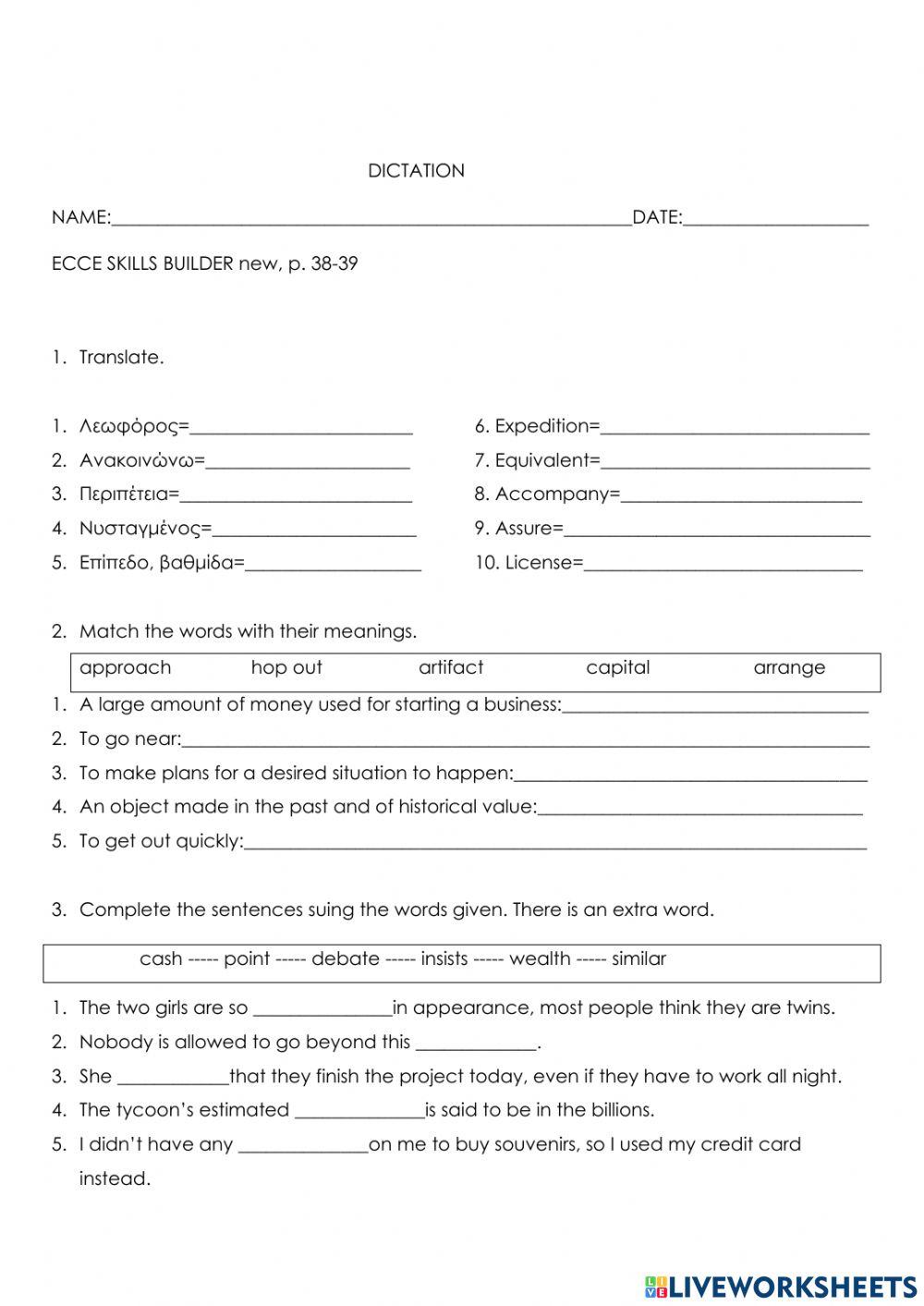 Skills, p. 38-39 worksheet | Live Worksheets