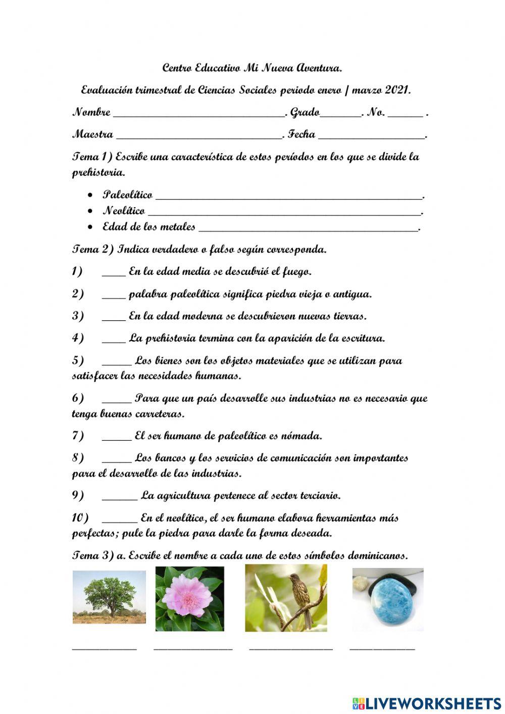 Examen de Ciencias Sociales 5to grado