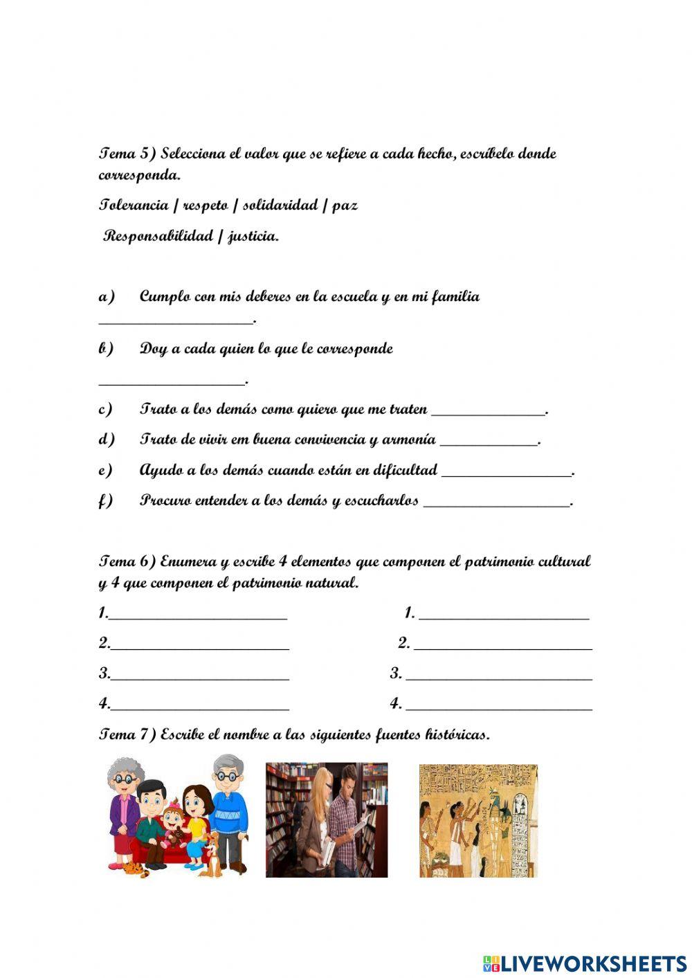 Examen de Ciencias Sociales 5to grado