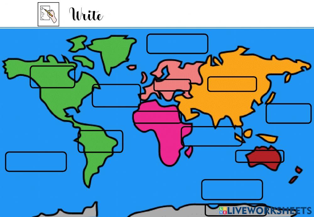 Write continents and oceans