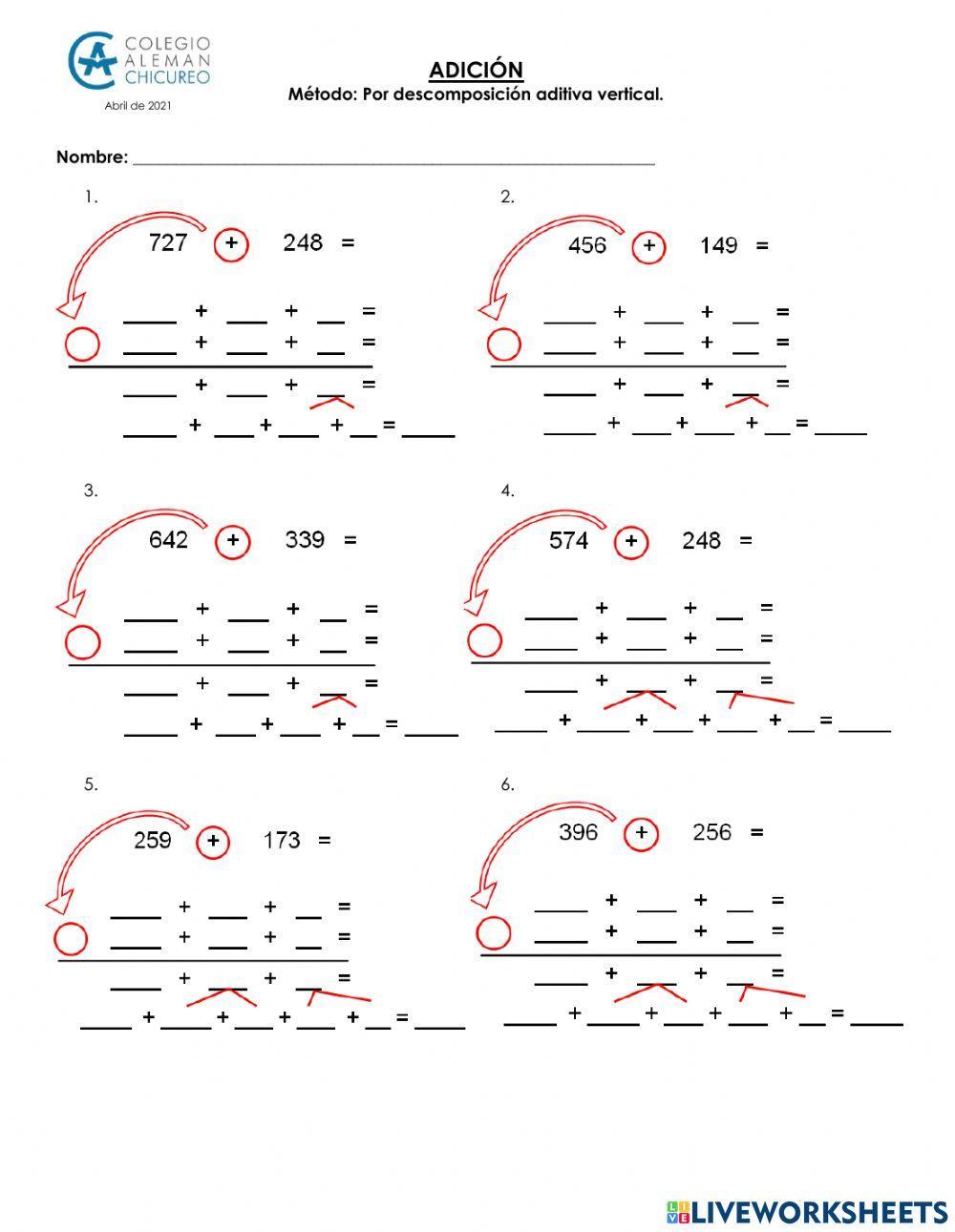 Adición por descomposición aditiva vertical