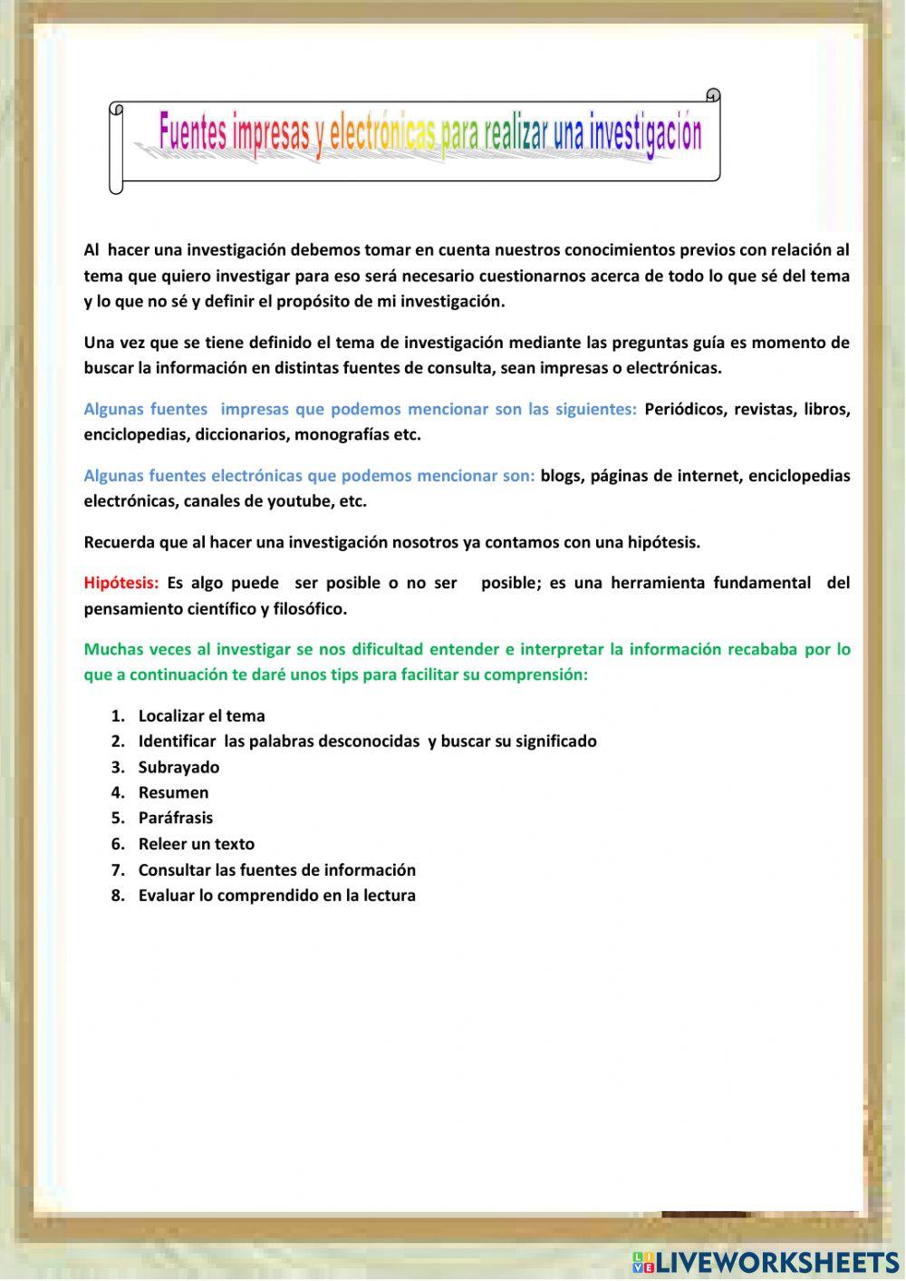 Elegir un tema y hacer una pequeña investigación