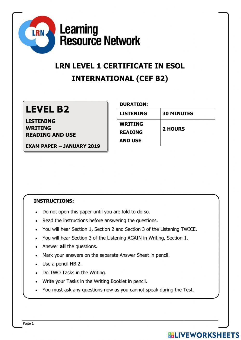 LRN B2 JANUARY 2019 TEST