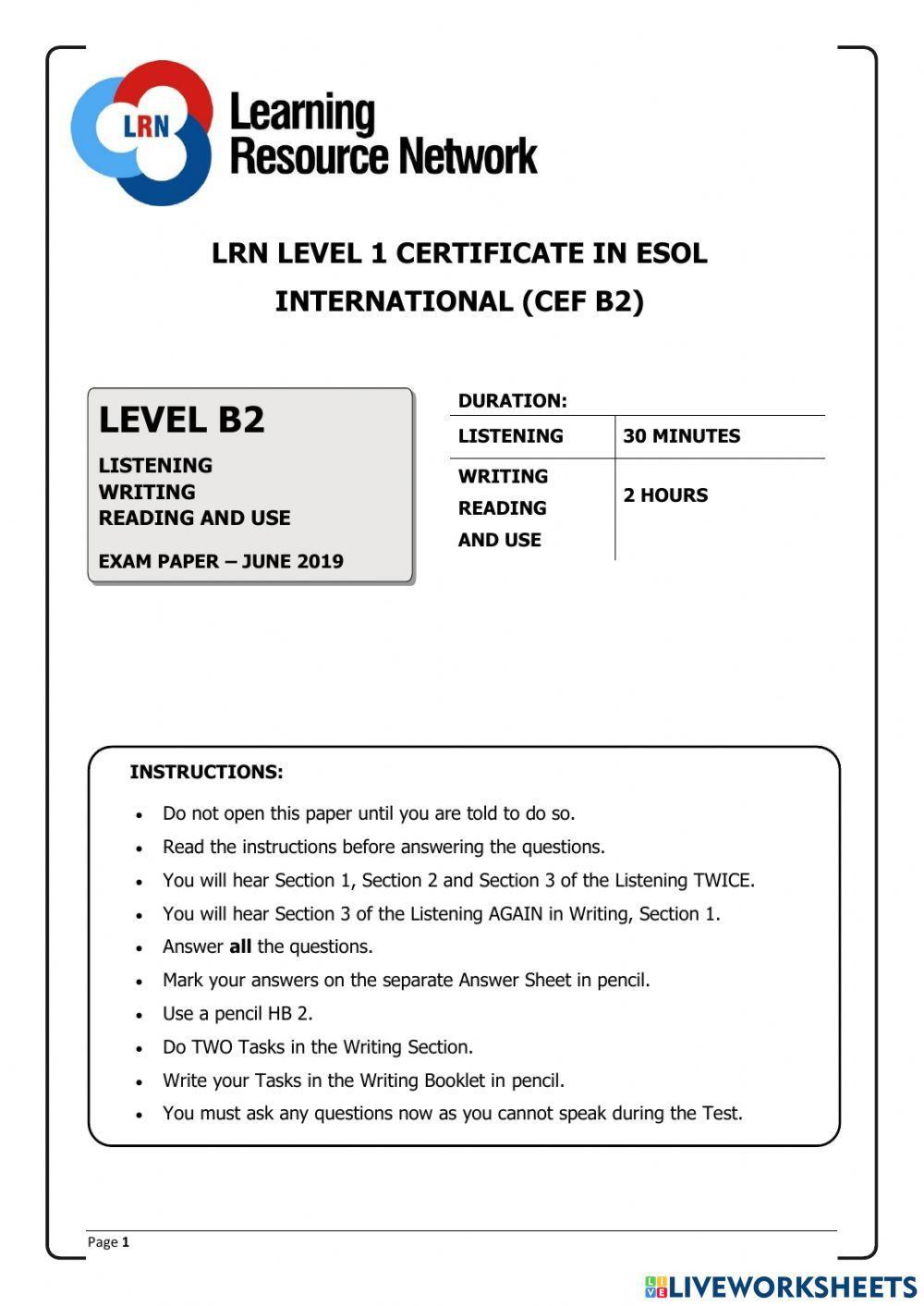 LRN B2 JUNE 2019 TEST