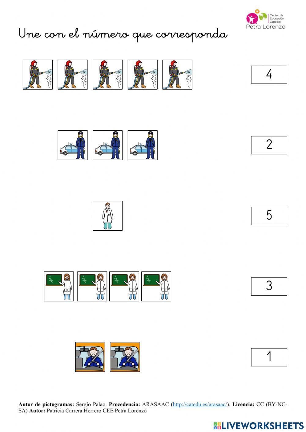 SA Profesiones. Conteo (unir con el número)