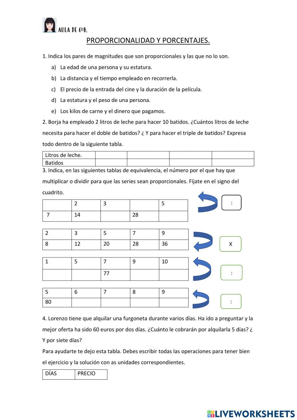 Proporcionalidad y porcentajes.