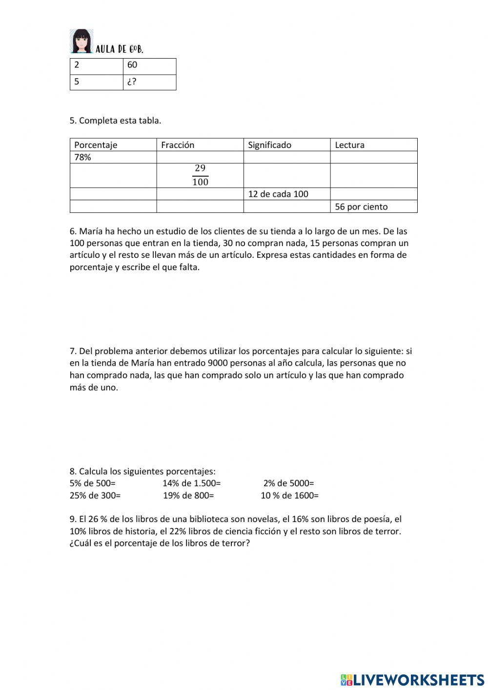Proporcionalidad y porcentajes.