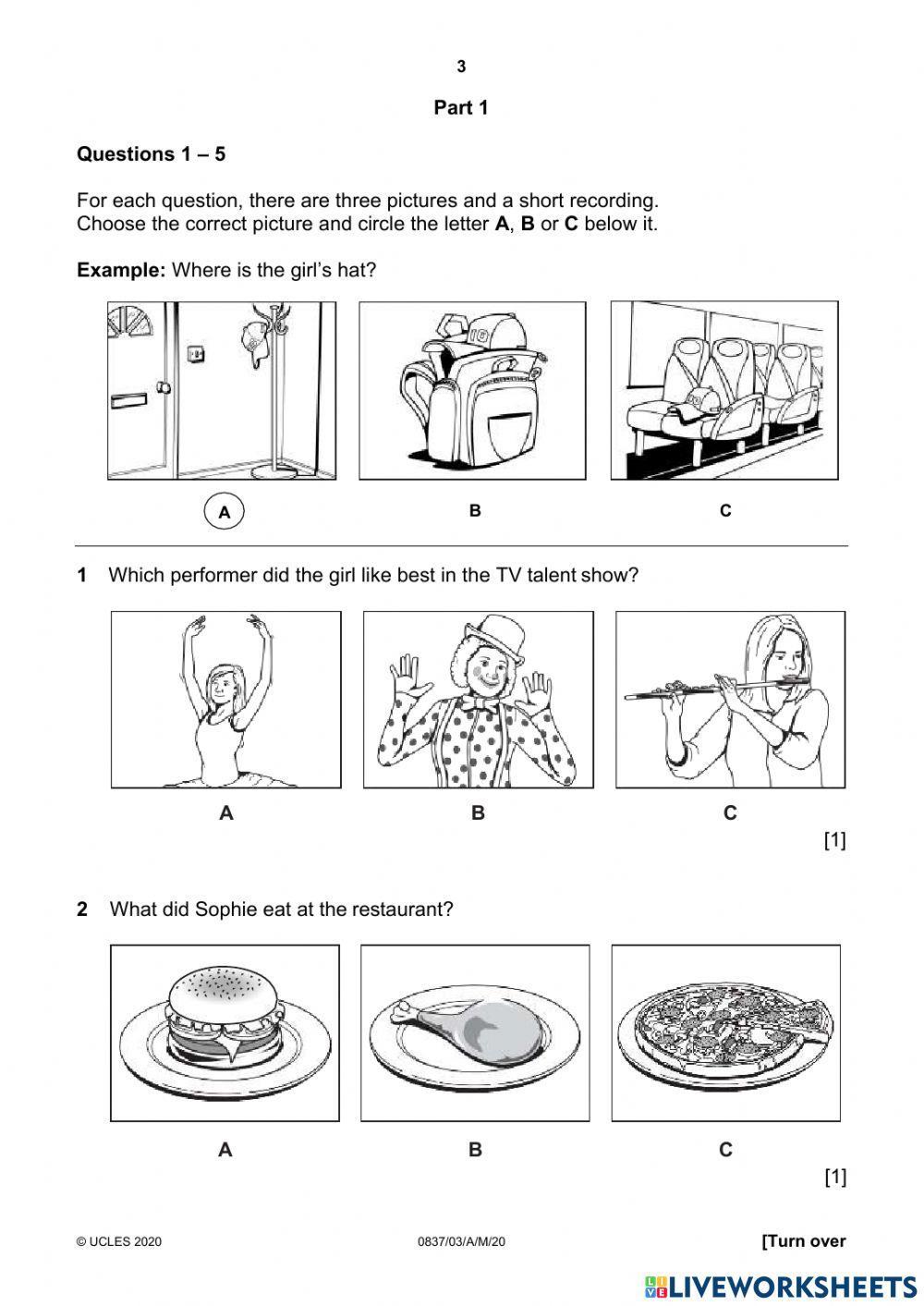 Diagnostic test-trim 1- listening 3rd grade