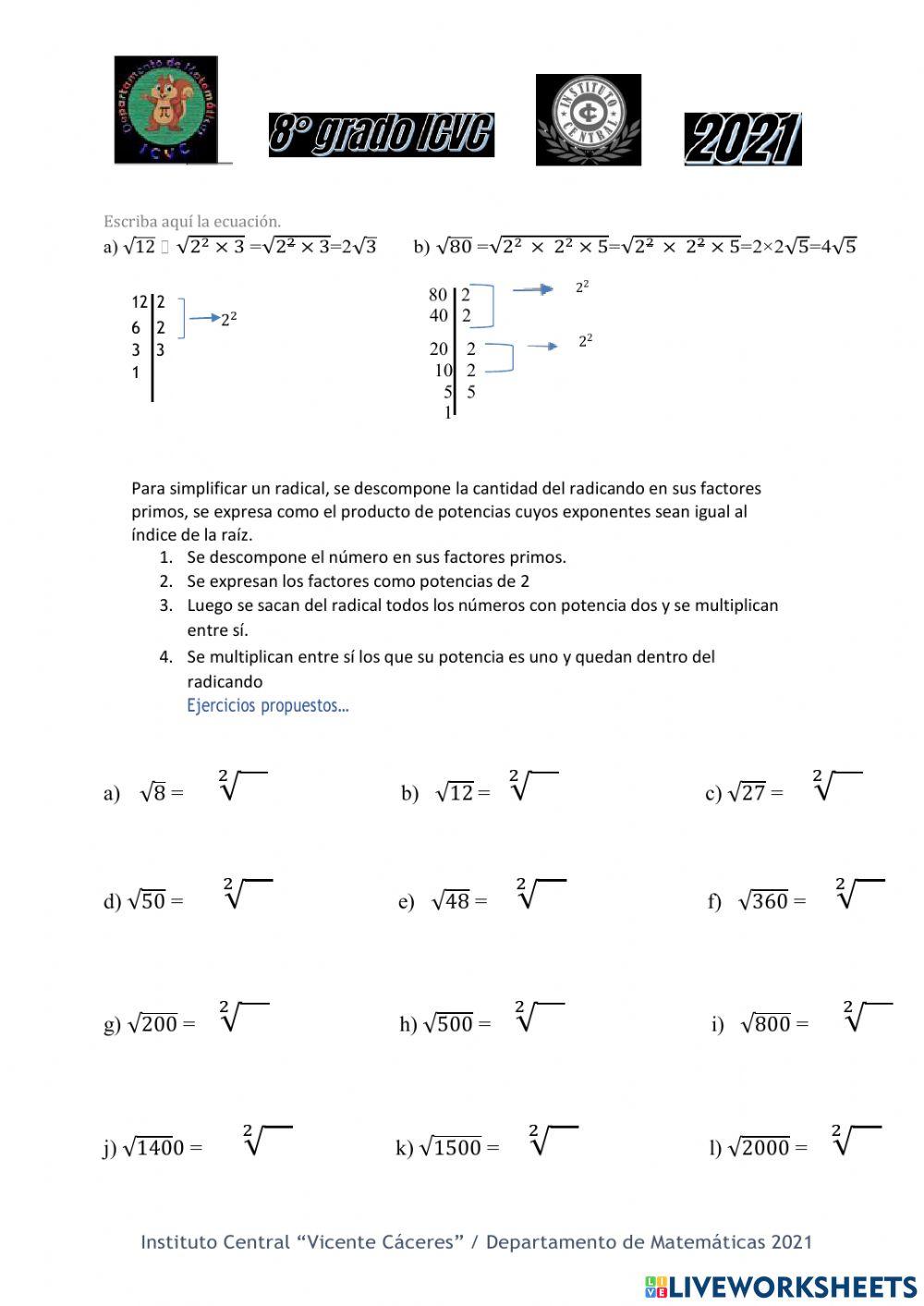 Simplificación de raíz cuadrada