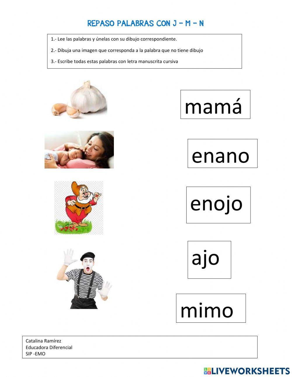Repaso palabras con m, n, j