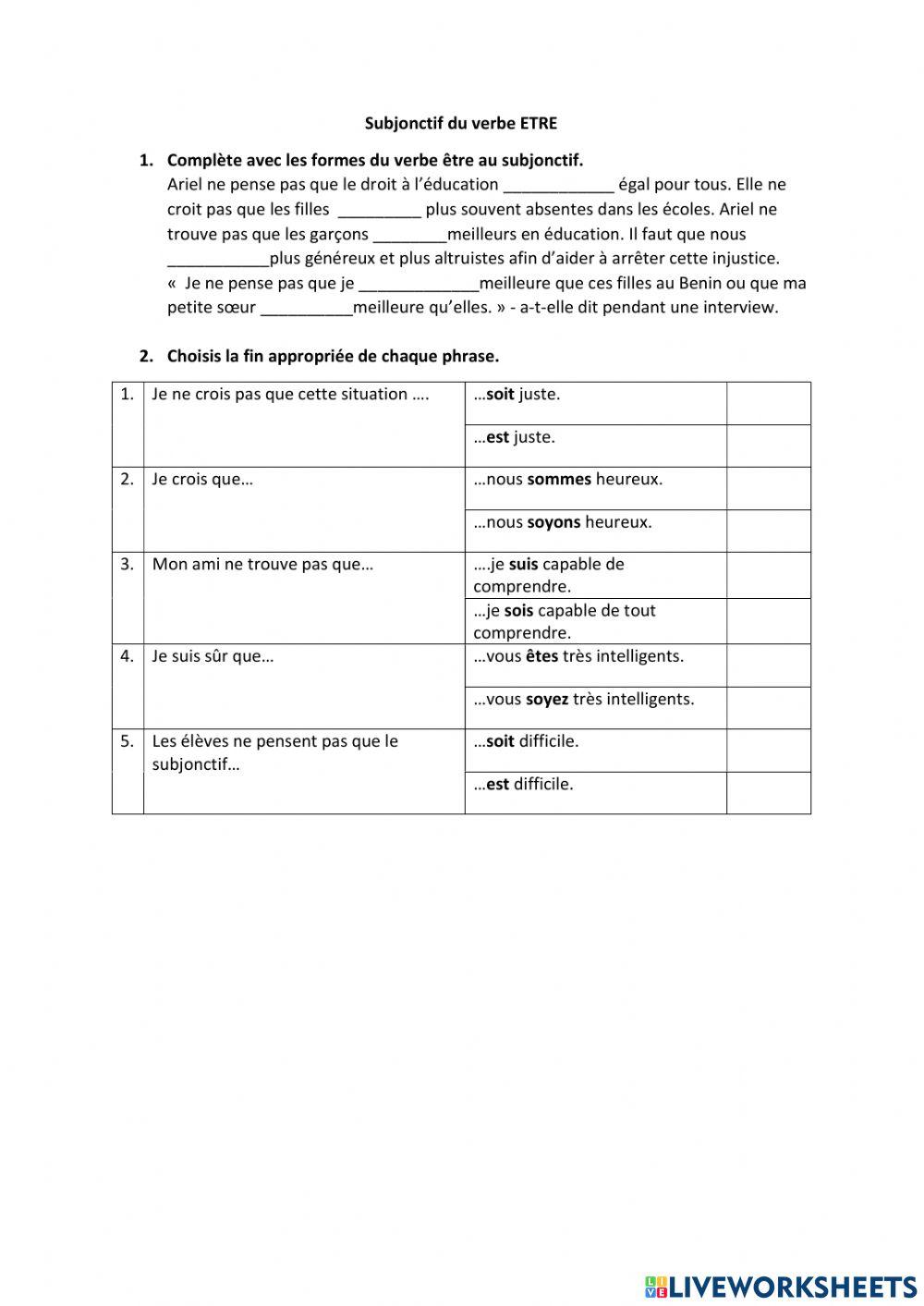 Subjonctif être opinion