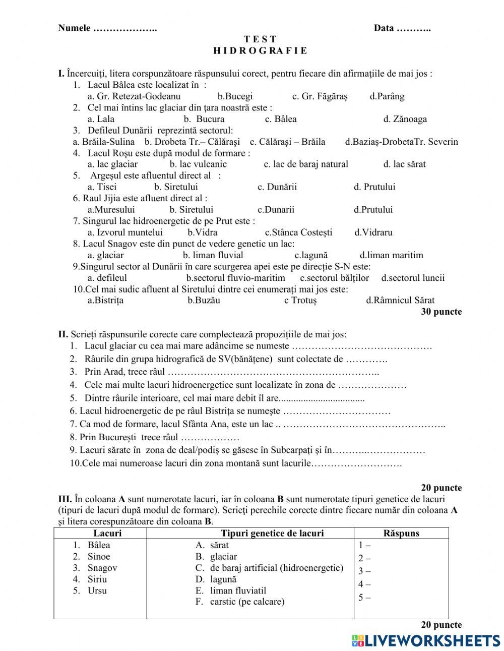 Test hidrografia României