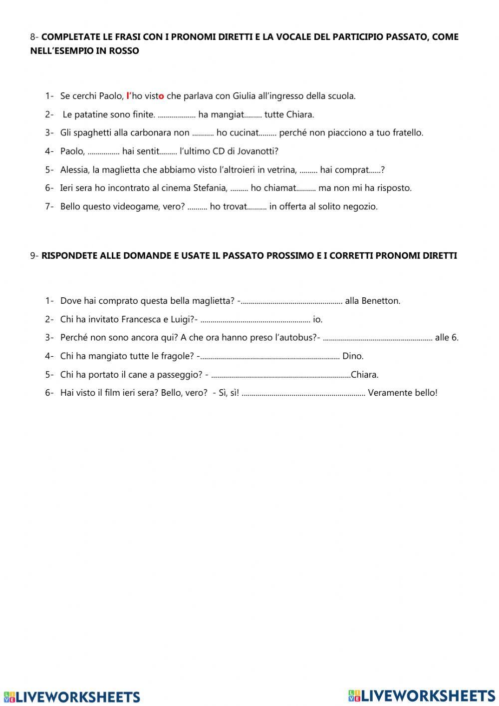 Pronomi diretti tempi composti