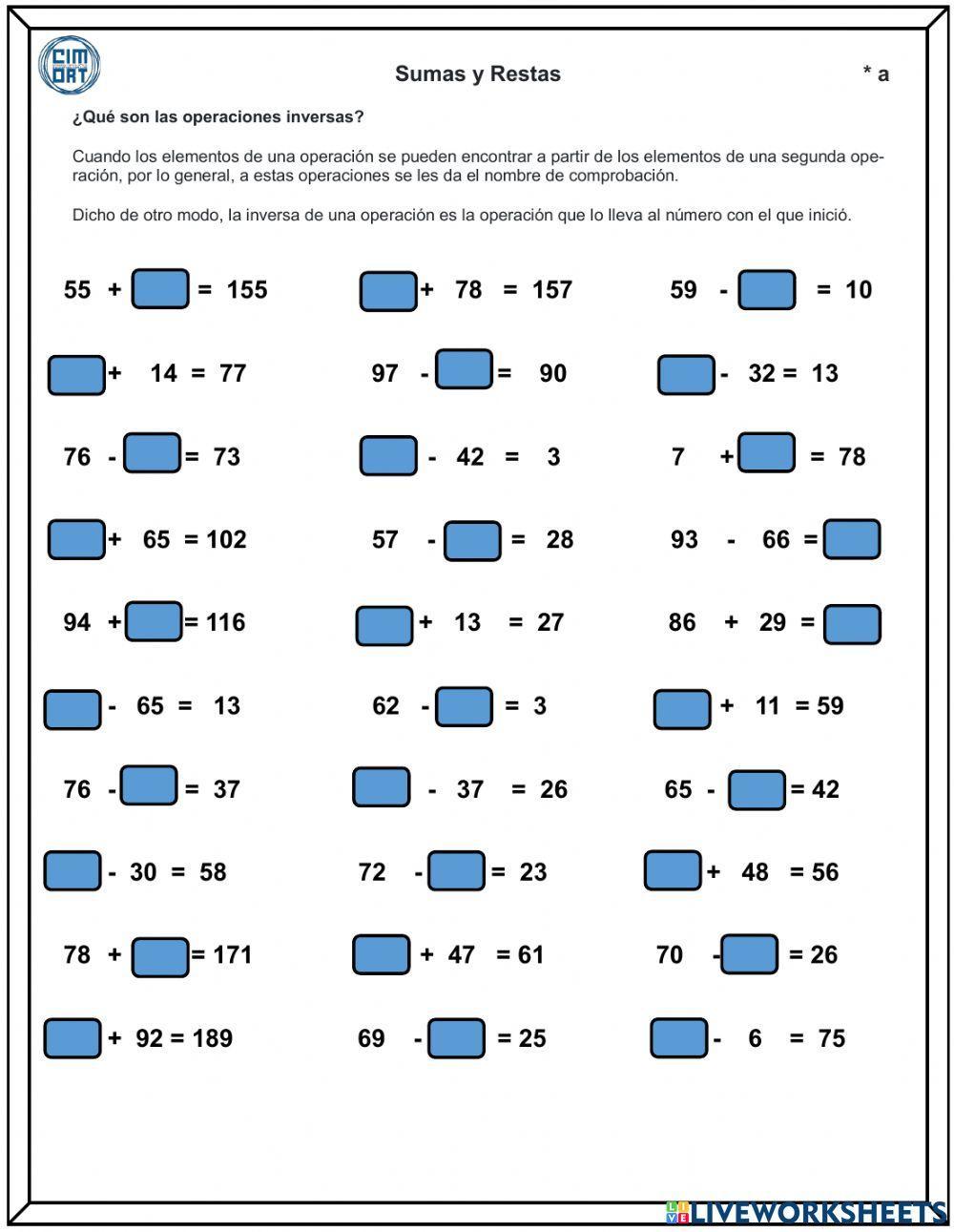 Operaciones Inversas Suma y resta