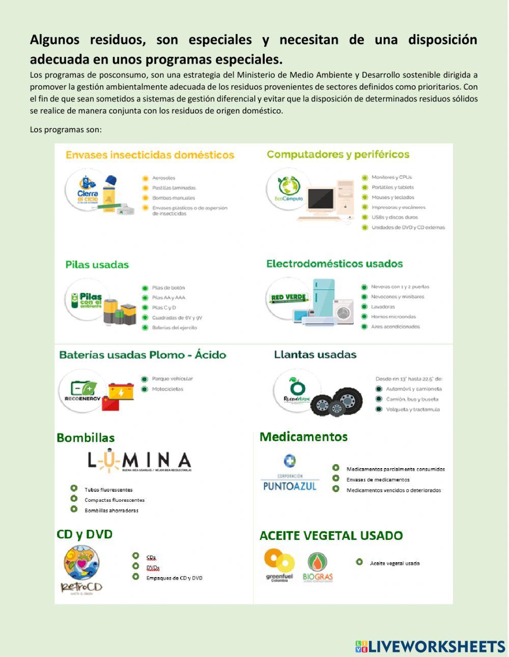 Residuos sólidos - código de colores