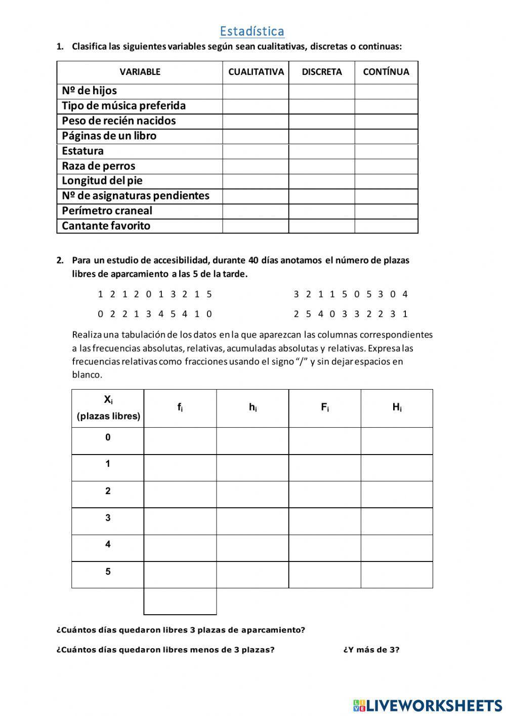 EStadística: Tablas de frecuencia