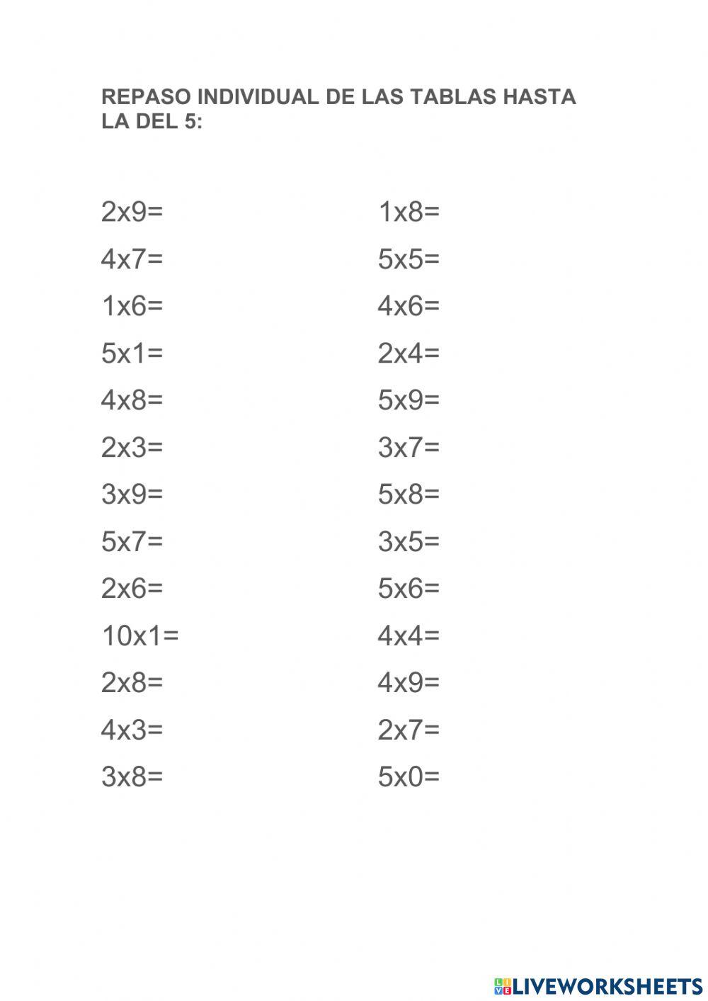 Repaso tablas de multiplicar (5)