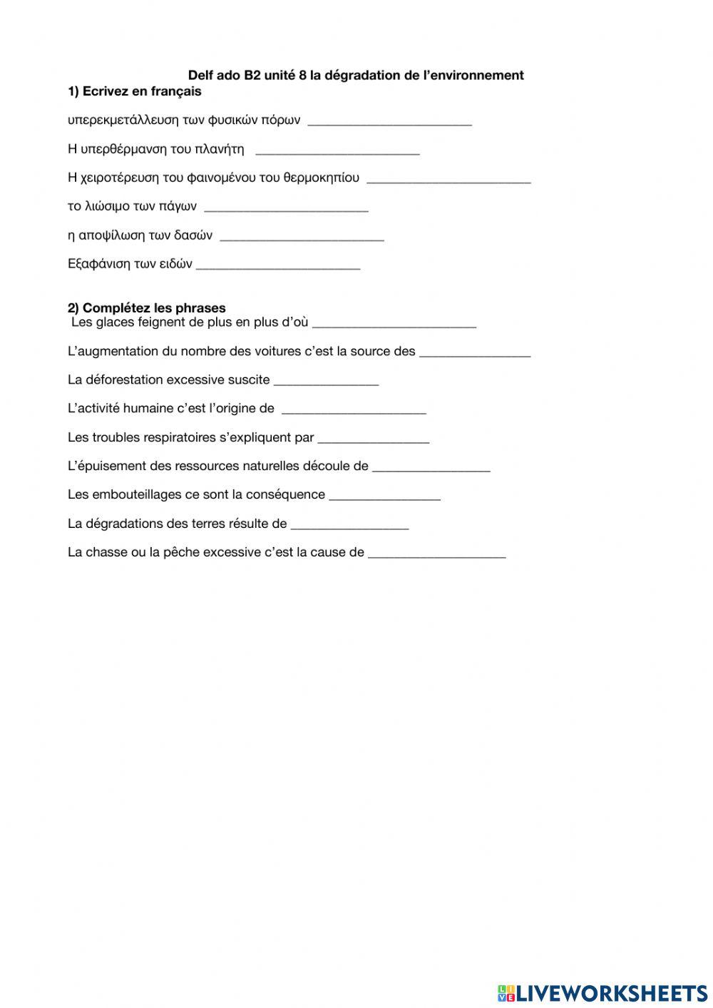 Delf ado B2 unité 8 l'environnement