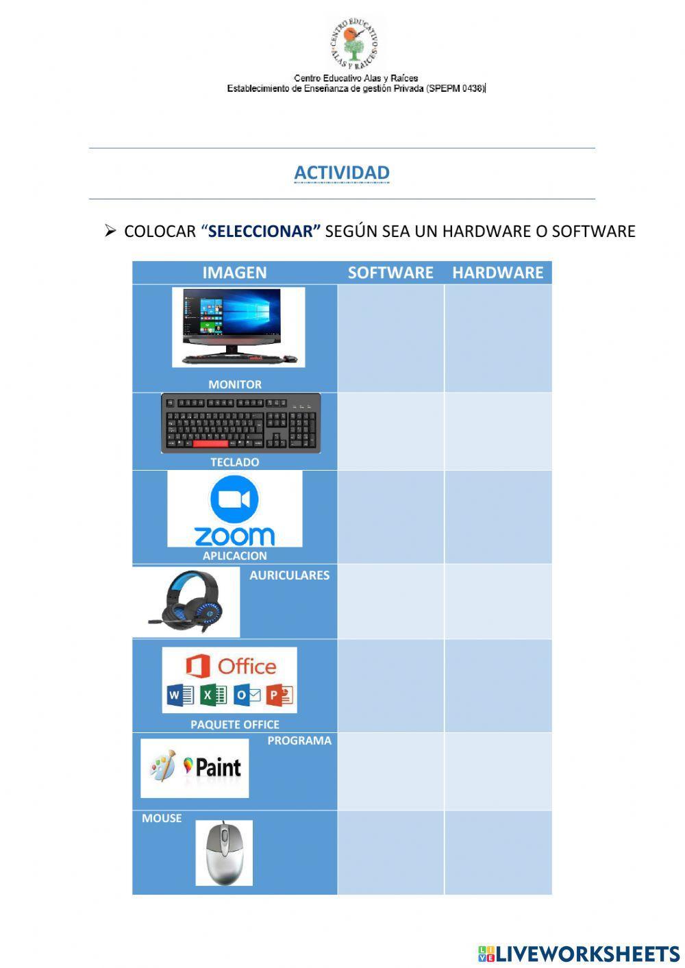 Hardware y software free worksheet | Live Worksheets