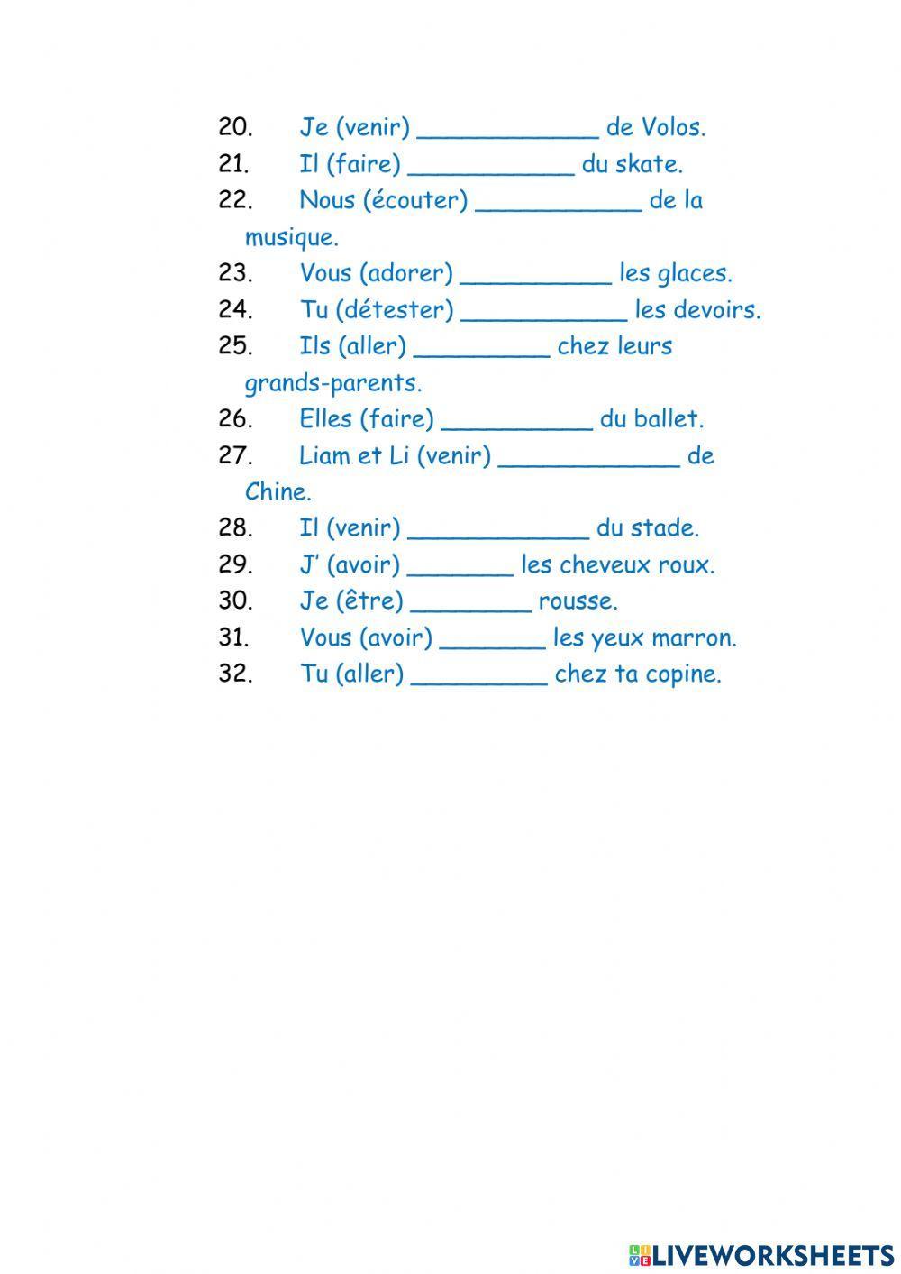 Verbes au présent A1