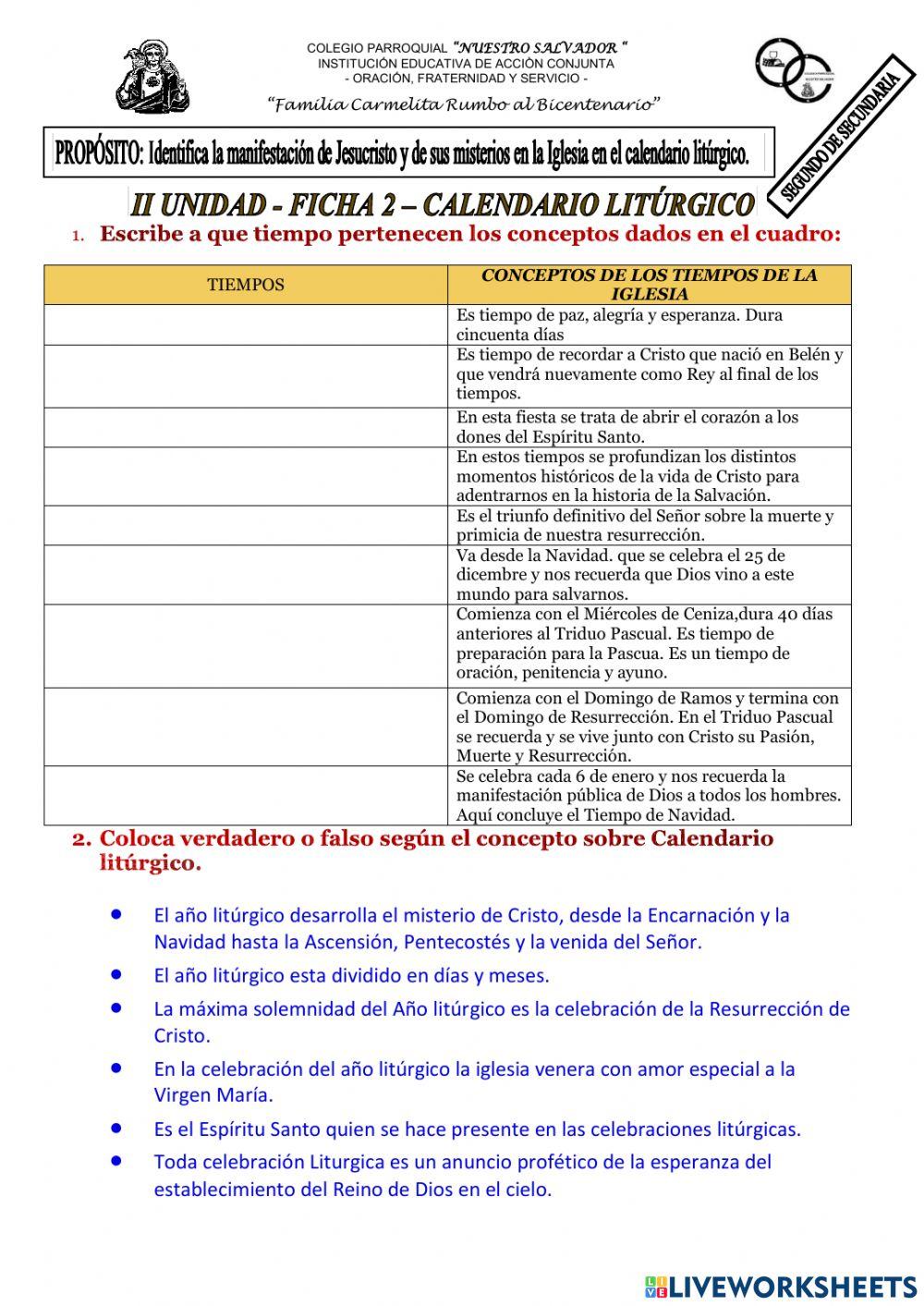 Calendario liturgico