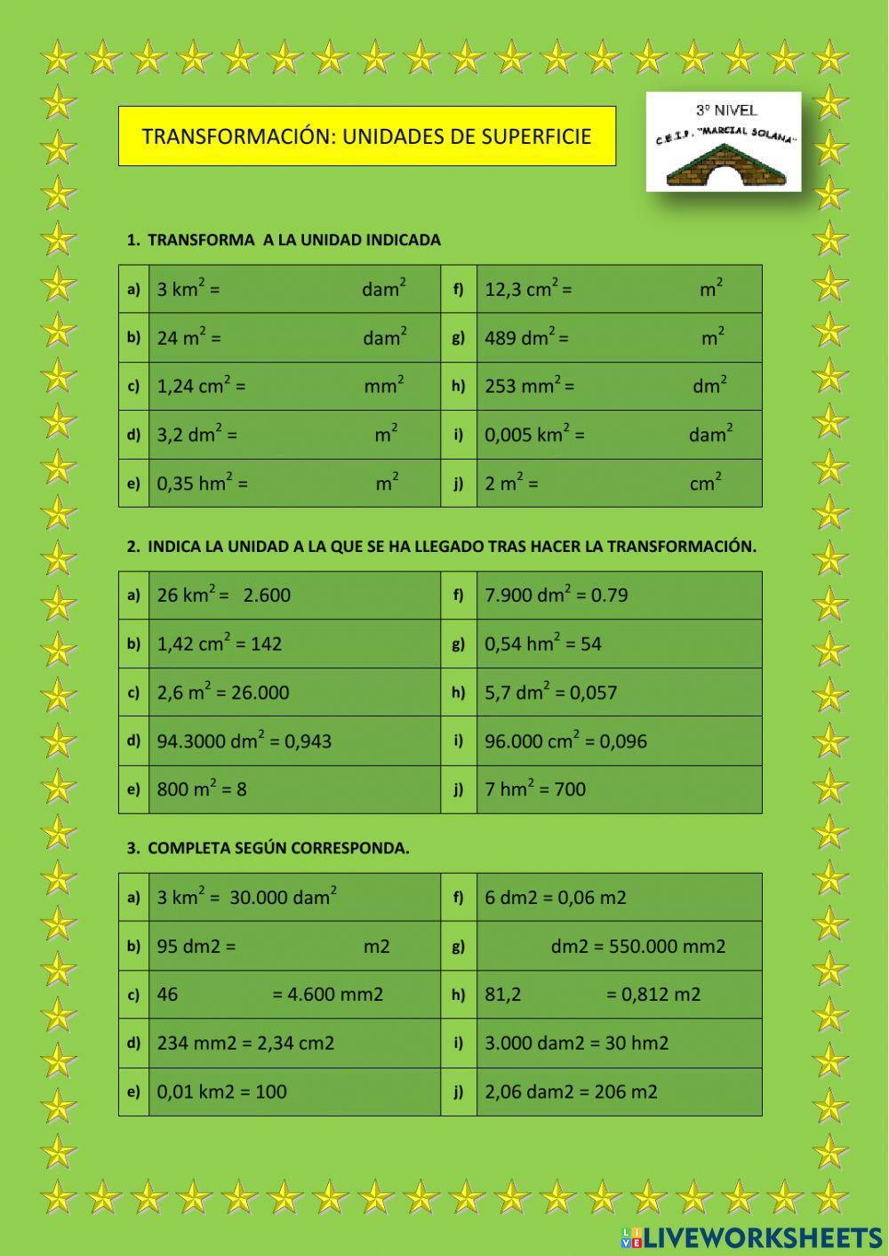 Transformación unidades de superficie