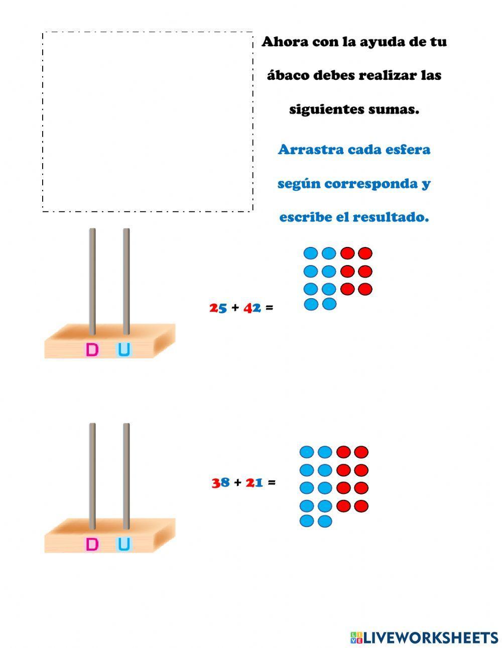 Suma de dos cifras con ábaco