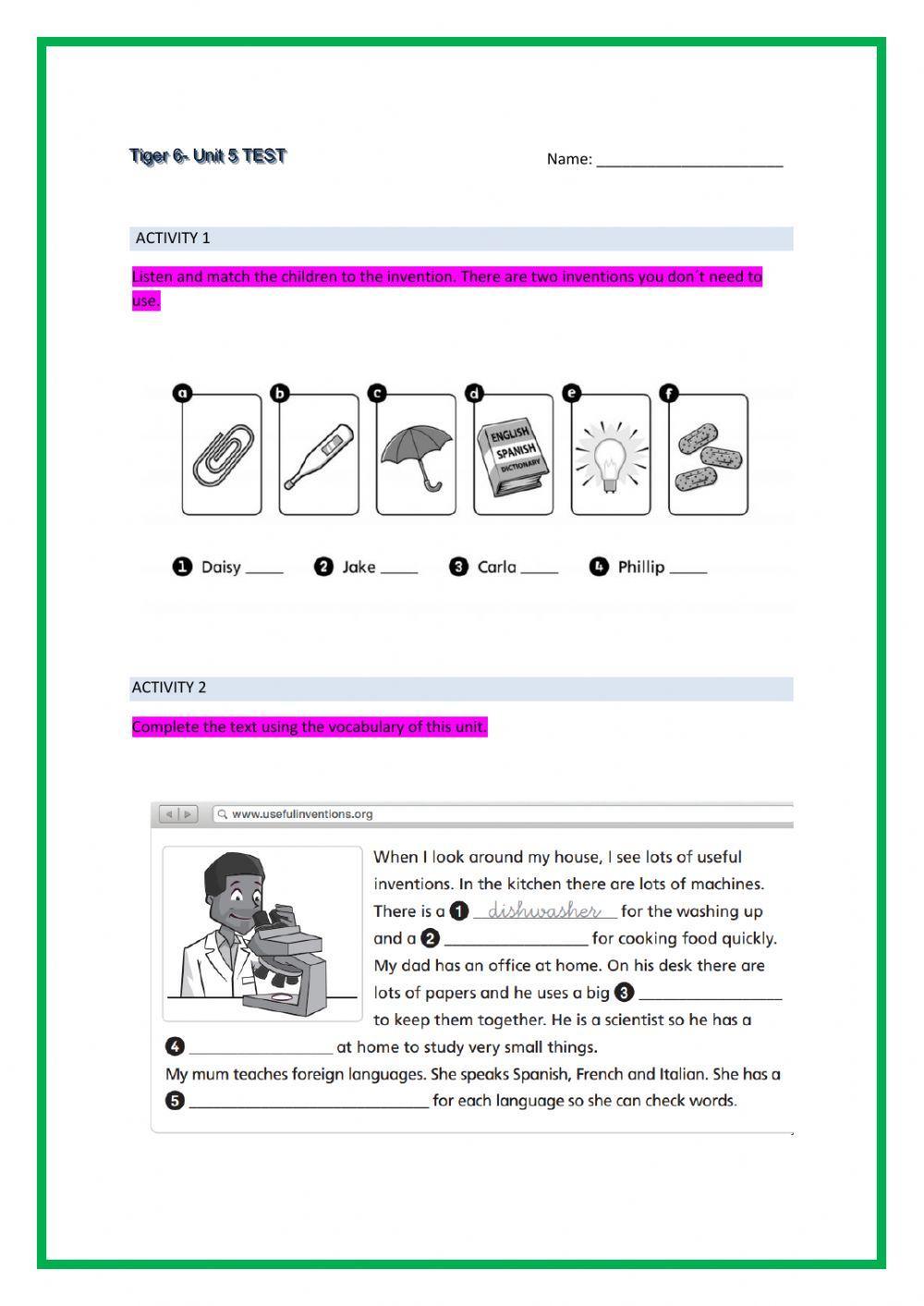 Tiger 6- Unit 5 test