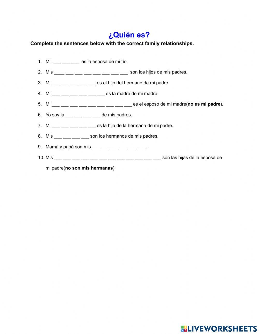 Vocabulario de la familia