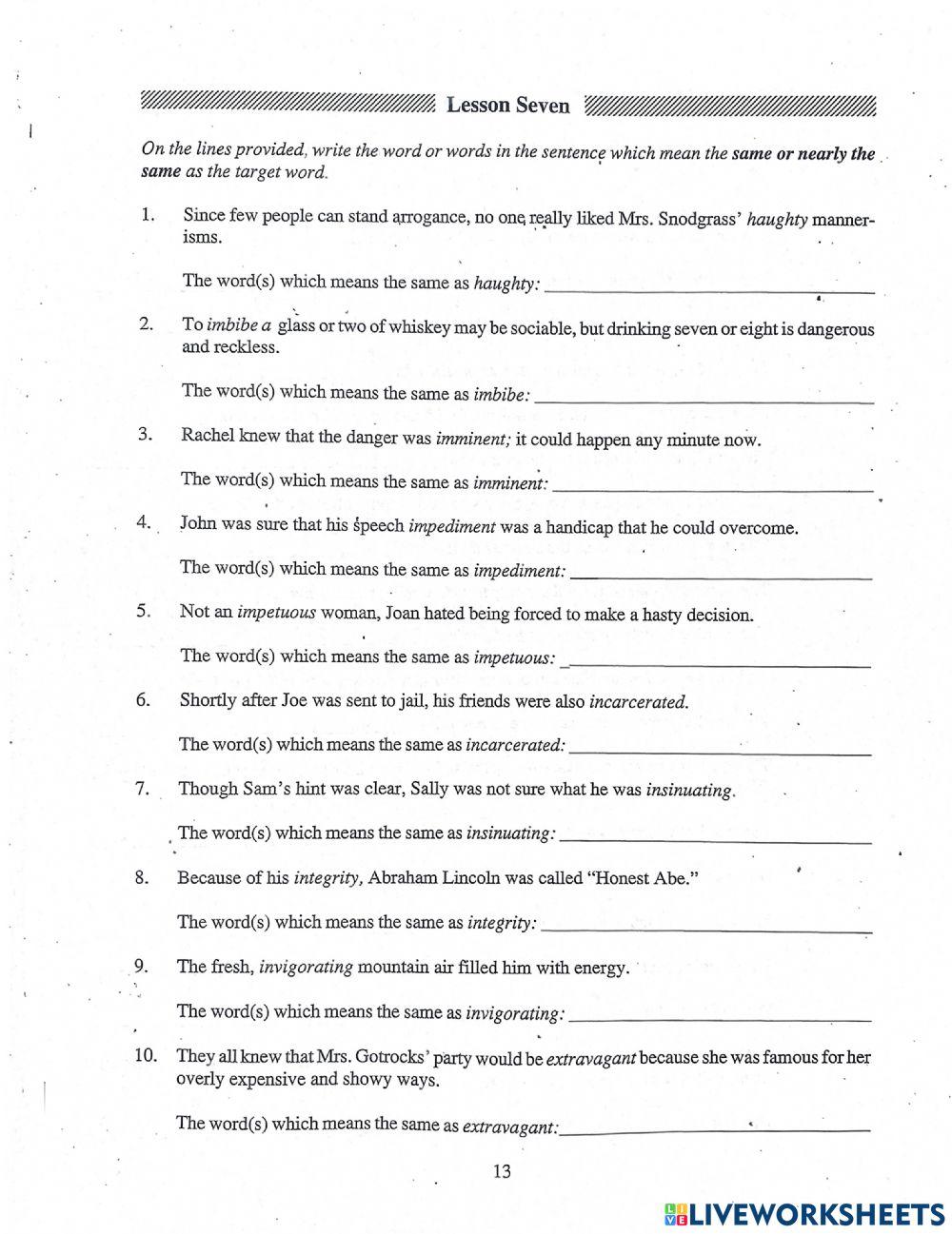 Vocabulary in Context Lesson 7