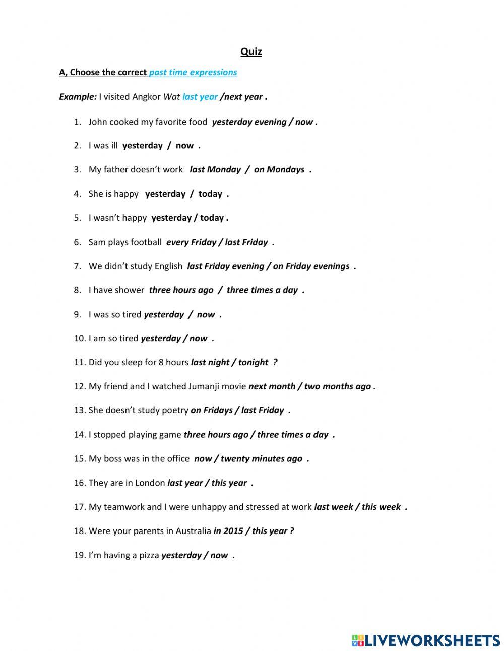 Past time expressions