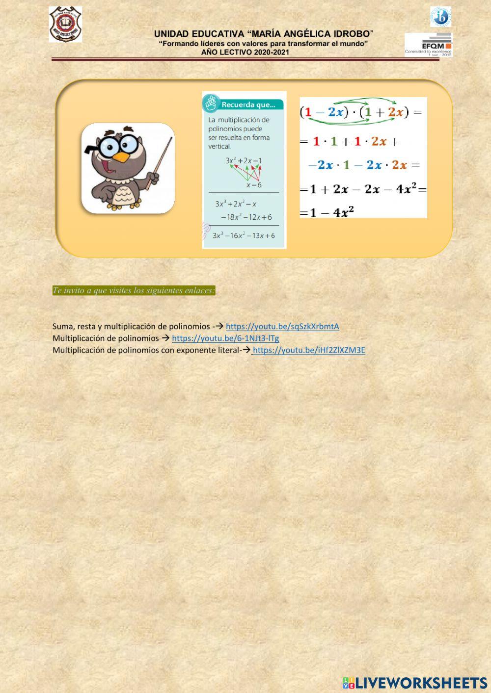 Miscelanea suma - resta -producto de polinomios