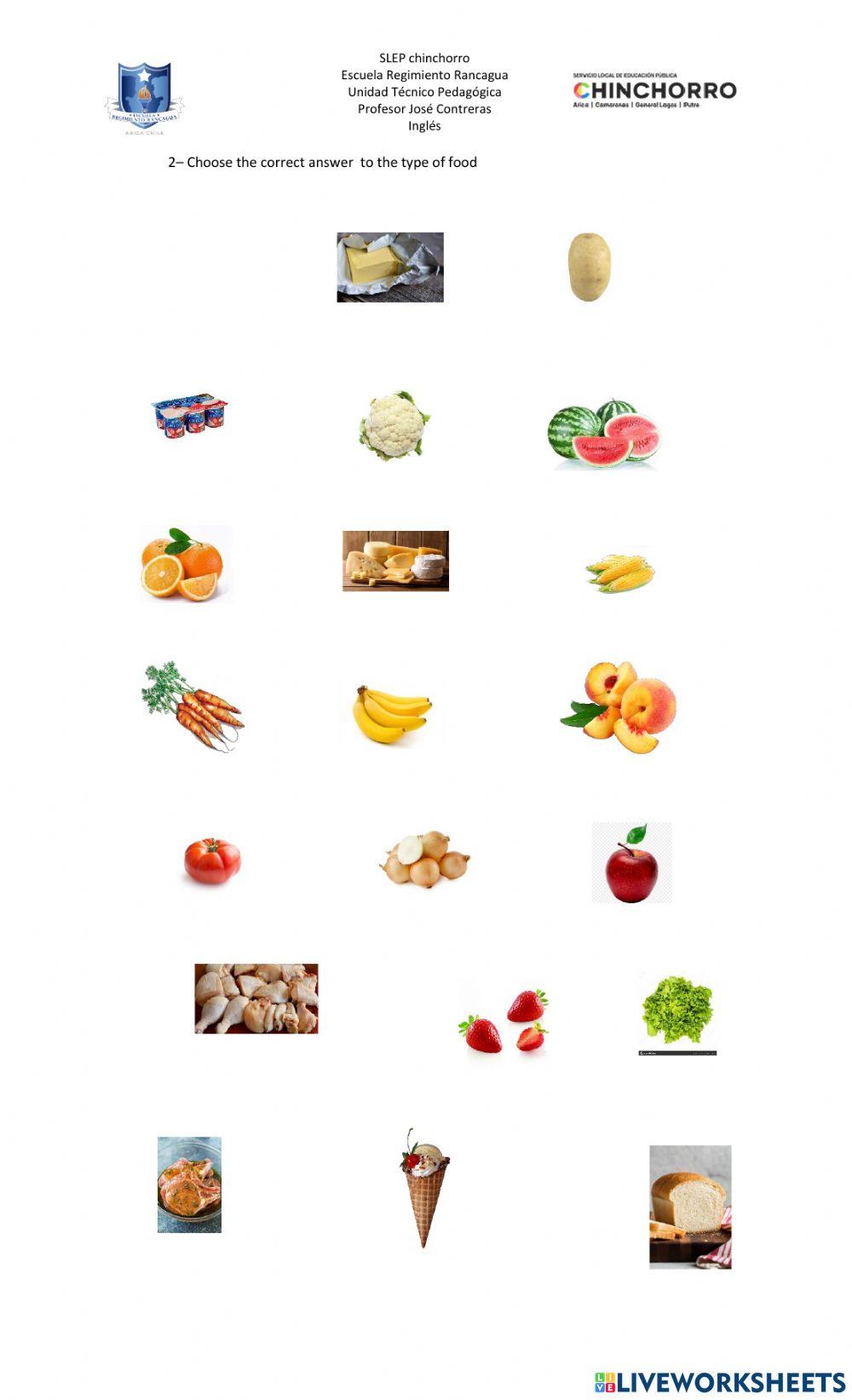 Choose the correct Type of food