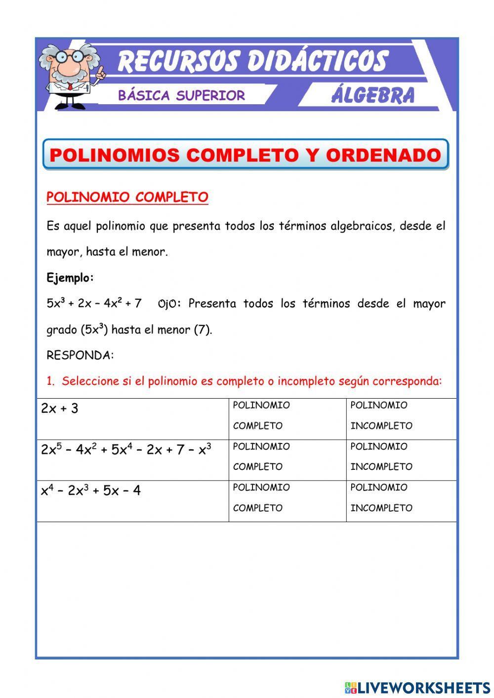 Polinomio completo y ordenado