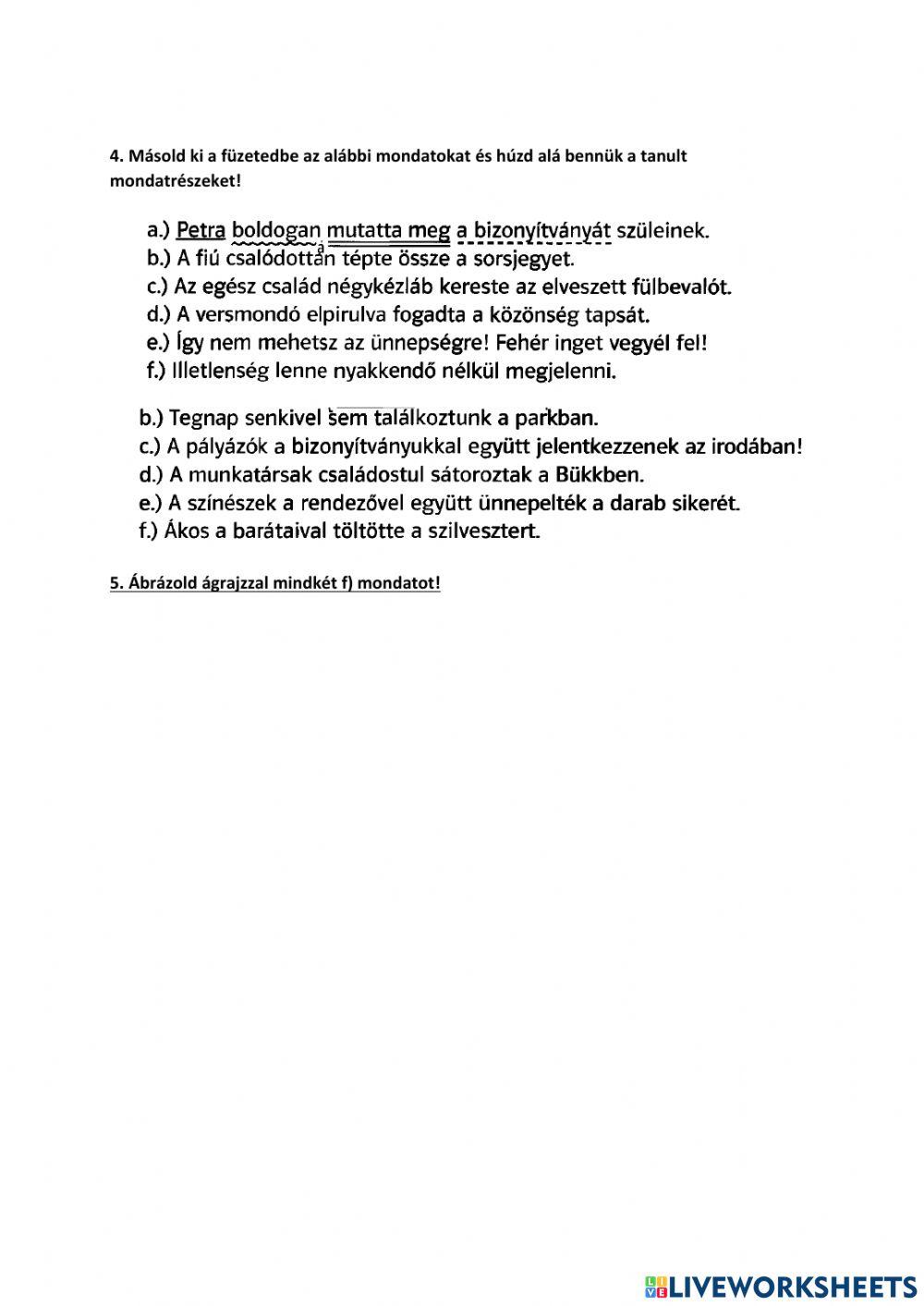 Mondatelemzés gyakorlása II.(7.o.)