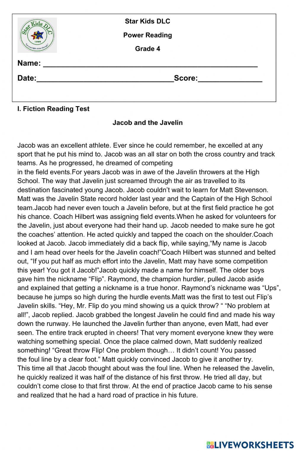 Power Reading 4 worksheet | Live Worksheets