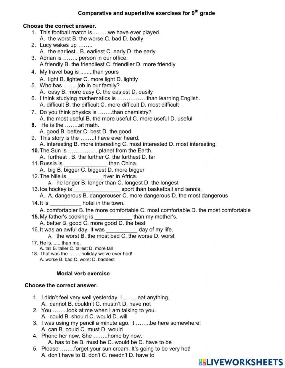 Modal verbs and comparative and superlative